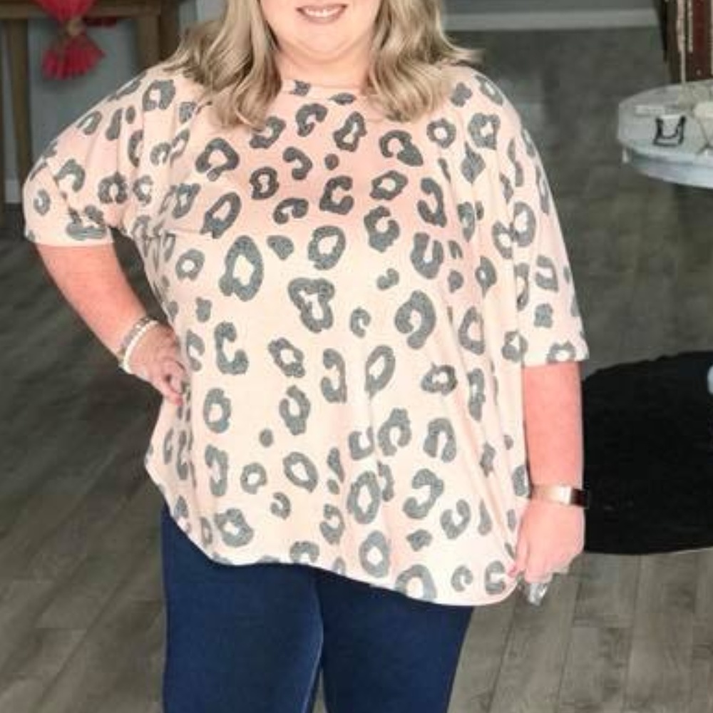 Pink and Grey Leopard Print Top